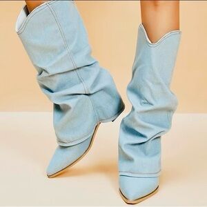 Stylish Light Blue Women's Slouch Boots